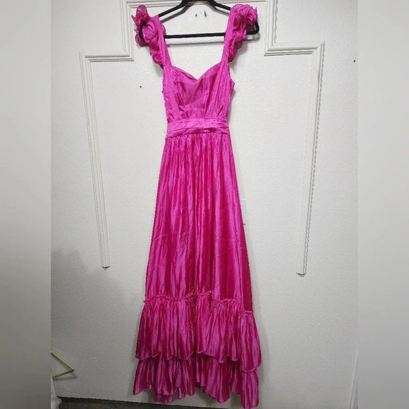 Lulus Pristine Glow Magenta Pink Ruffled Tie-Back Maxi Dress Wedding Party Prom - Picture 7 of 12